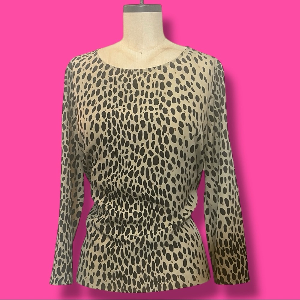 VTG 90s J Crew Animal Print Blouse Mad Men Retro Vintage Secretary Classic